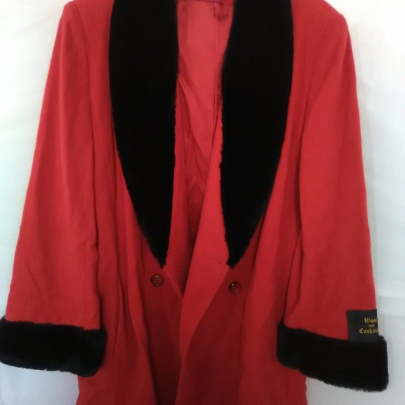 Randi Edwards Women's Wool & Cashmere Jacket Color Red / Black Faux Fur Size 14 - Picture 12 of 13